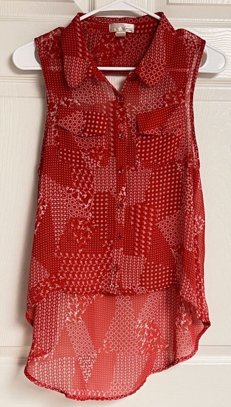 Forever 21 Exclusive Sleeveless Buttoned Collared Red White Blouse Top Size M